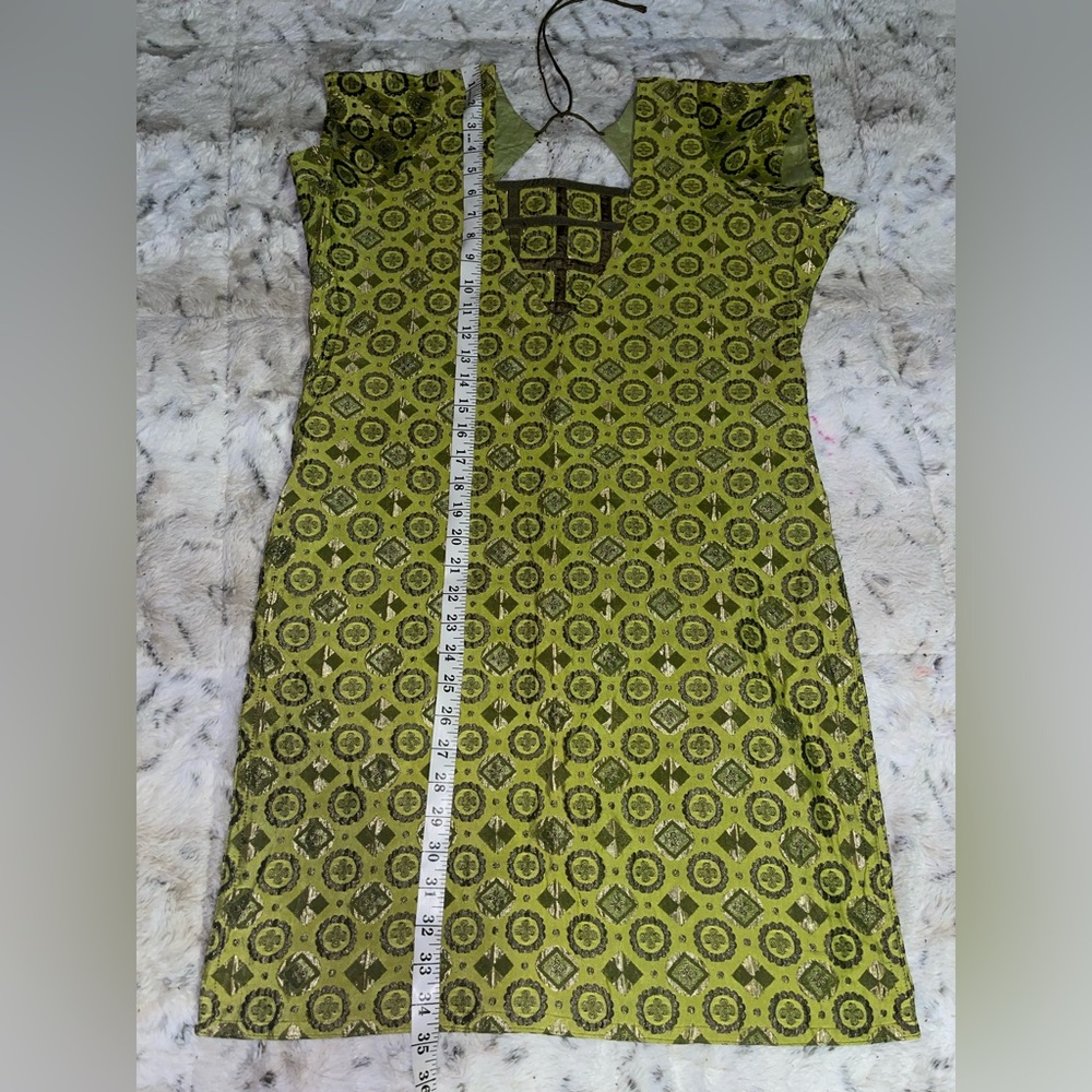 Vintage Green and Gold Patterned Kurti Tunic